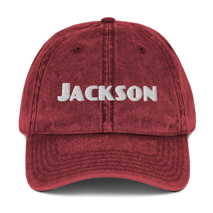 'Jackson' Vintage Baseball Cap | White/Black Embroidery