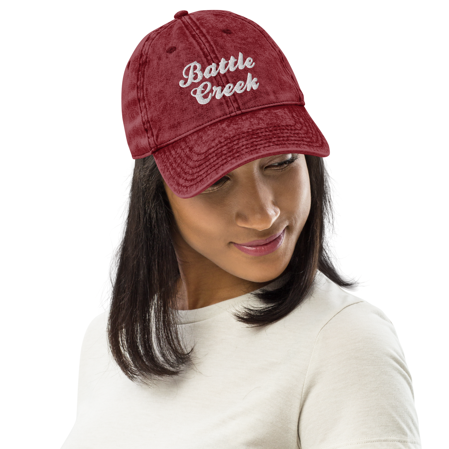 'Battle Creek' Vintage Baseball Cap | White/Black Embroidery