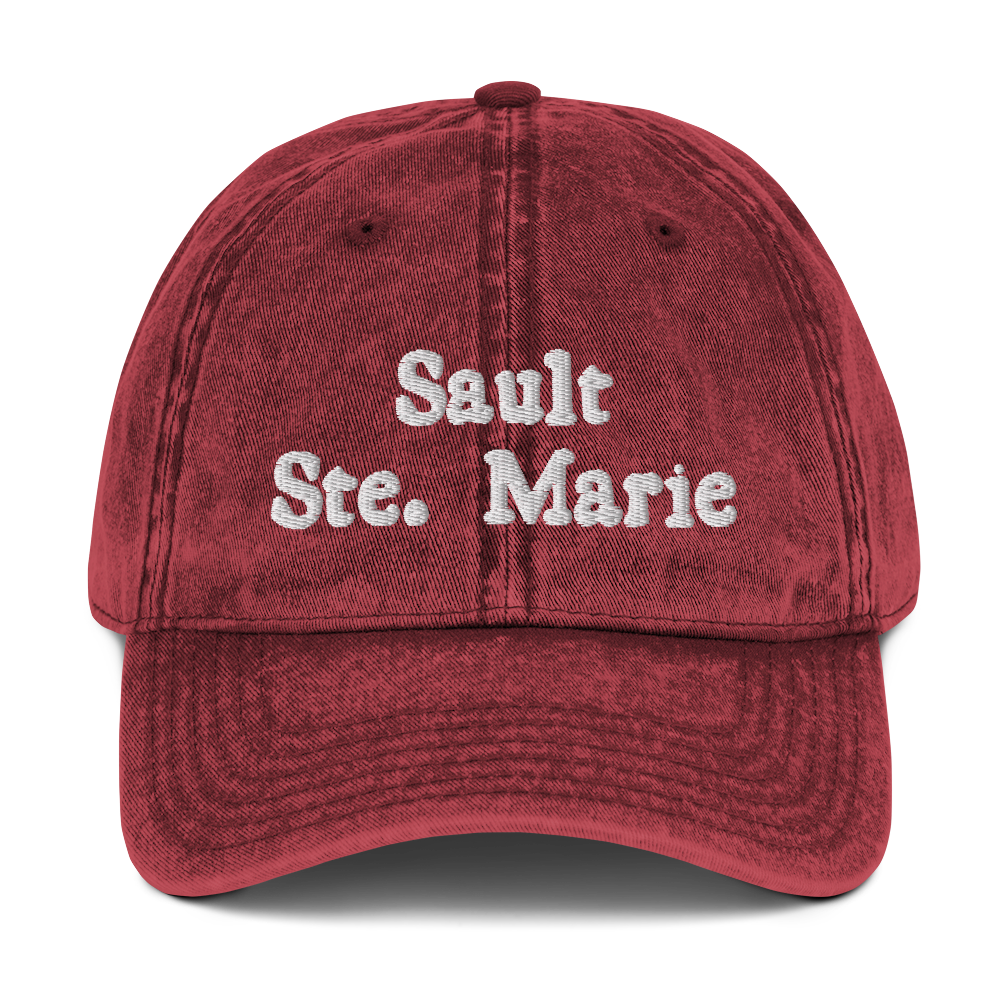 'Sault Ste. Marie' Vintage Baseball Cap | White/Black Embroidery