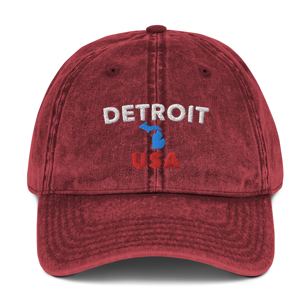 'Detroit USA' Vintage Baseball Cap (w/ MI Outline)