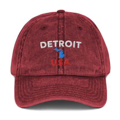 'Detroit USA' Vintage Baseball Cap (w/ MI Outline)