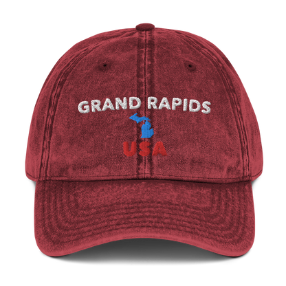 'Grand Rapids USA' Vintage Baseball Cap (w/ Michigan Outline)