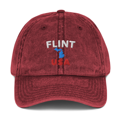 'Flint USA' Vintage Baseball Cap (w/ Michigan Outline)