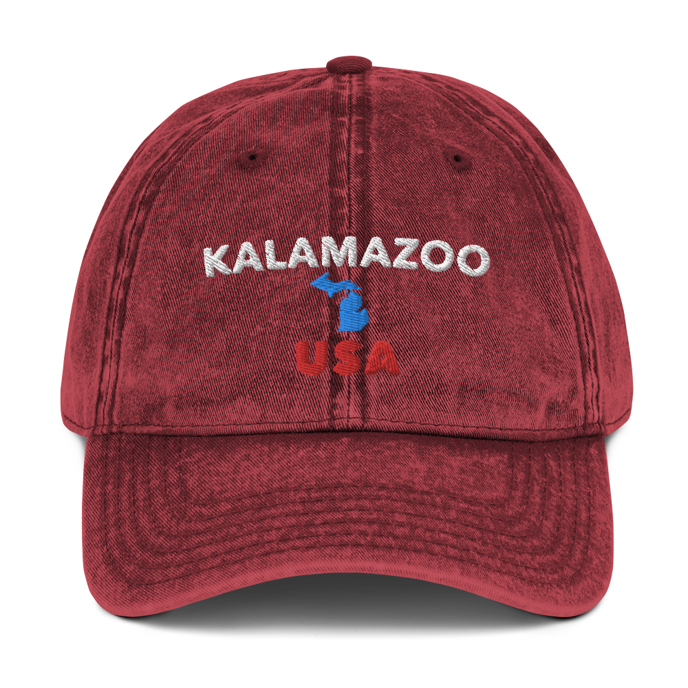 'Kalamazoo USA' Vintage Baseball Cap (w/ Michigan Outline)