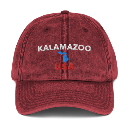 'Kalamazoo USA' Vintage Baseball Cap (w/ Michigan Outline)