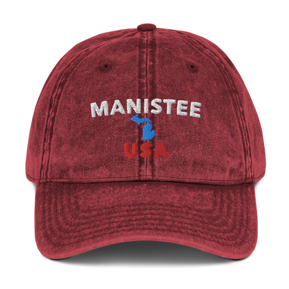 'Manistee USA' Vintage Baseball Cap (w/ Michigan Outline)