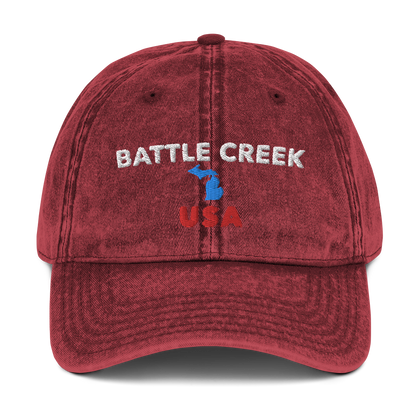 'Battle Creek USA' Vintage Baseball Cap (w/ Michigan Outline)