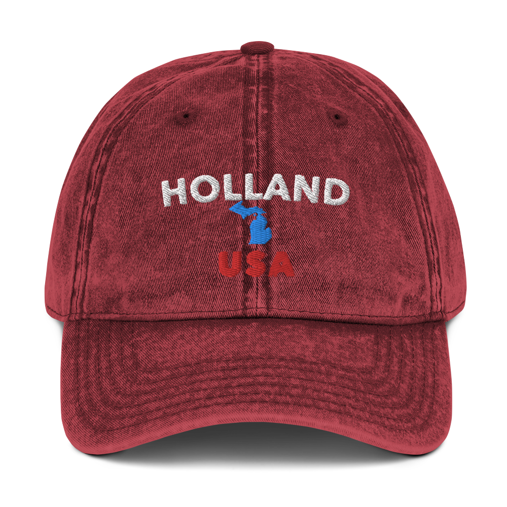 'Holland USA' Vintage Baseball Cap (w/ Michigan Outline)