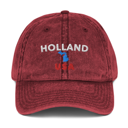 'Holland USA' Vintage Baseball Cap (w/ Michigan Outline)