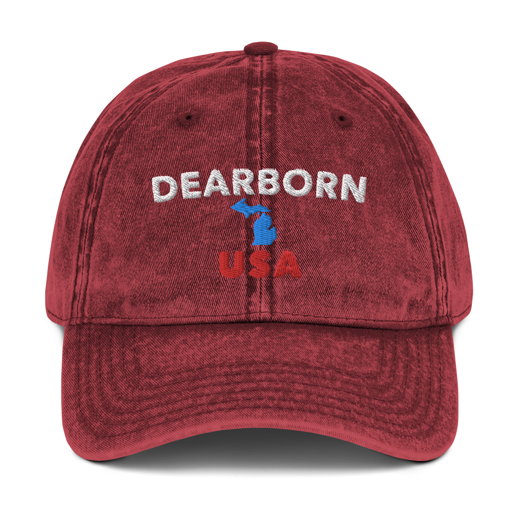 'Dearborn USA' Vintage Baseball Cap (w/ Michigan Outline)