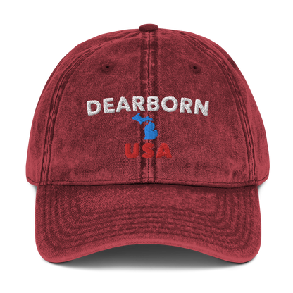 'Dearborn USA' Vintage Baseball Cap (w/ Michigan Outline)