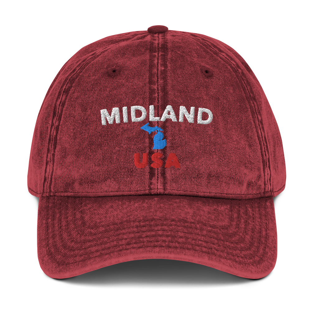 'Midland USA' Vintage Baseball Cap (w/ Michigan Outline)