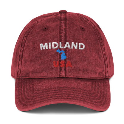 'Midland USA' Vintage Baseball Cap (w/ Michigan Outline)