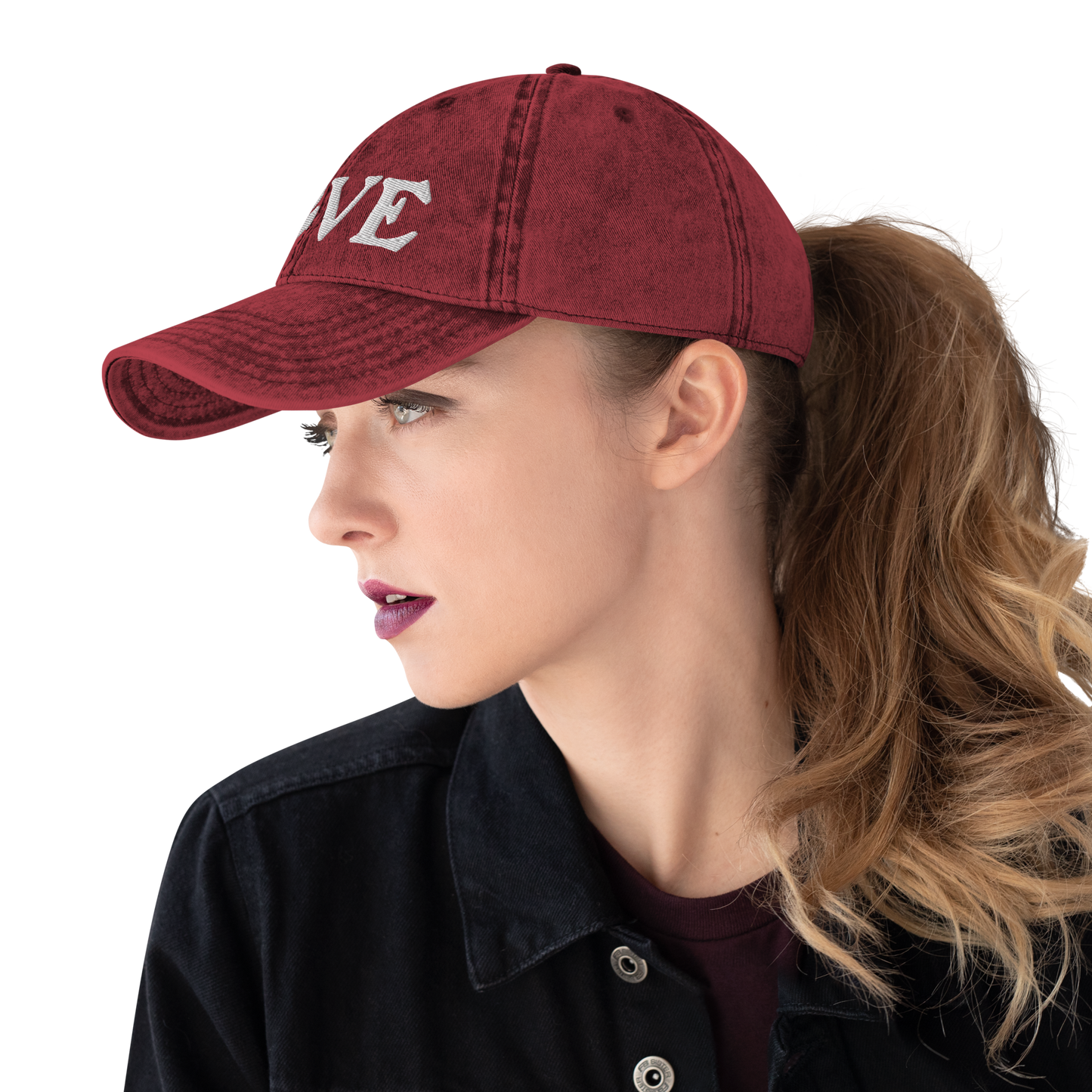 Michigan 'Love' Vintage Baseball Cap (Woodcut Font) | White Embroidery