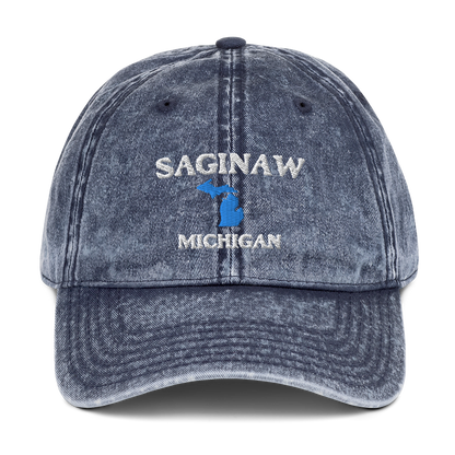 'Saginaw Michigan' Vintage Baseball Cap (w/ Michigan Outline)