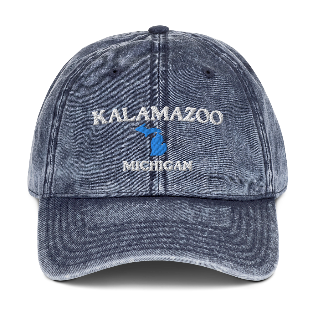 'Kalamazoo Michigan' Vintage Baseball Cap (w/ Michigan Outline)