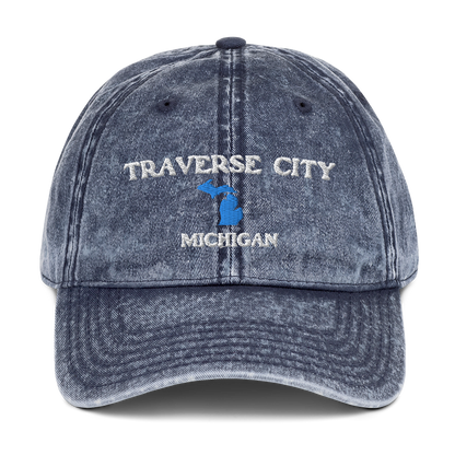 'Traverse City Michigan' Vintage Baseball Cap (w/ Michigan Outline)