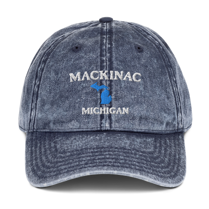 'Mackinac Michigan' Vintage Baseball Cap (w/ Michigan Outline)