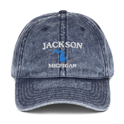 'Jackson Michigan' Vintage Baseball Cap (w/ Michigan Outline)