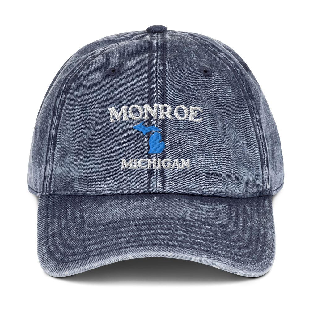 'Monroe Michigan' Vintage Baseball Cap (w/ Michigan Outline)