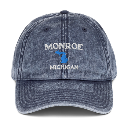 'Monroe Michigan' Vintage Baseball Cap (w/ Michigan Outline)