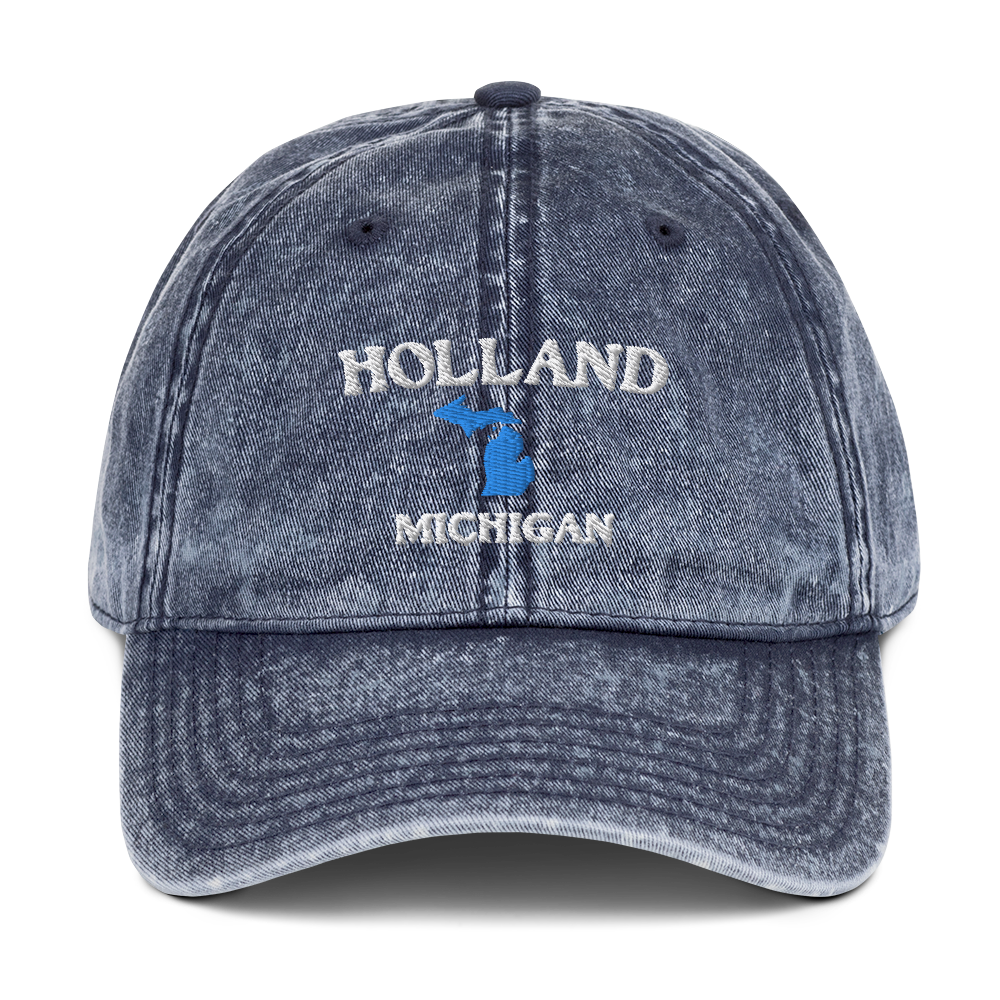 'Holland Michigan' Vintage Baseball Cap (w/ Michigan Outline)