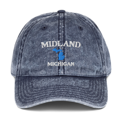 'Midland Michigan' Vintage Baseball Cap (w/ Michigan Outline)