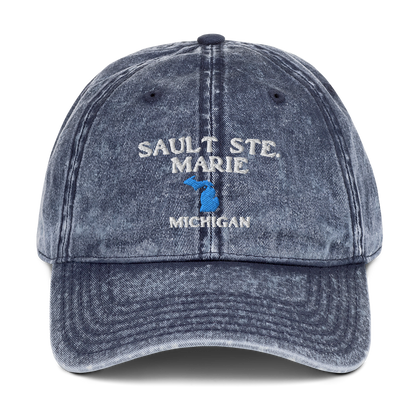 'Sault Ste. Marie' Vintage Baseball Cap (w/ Michigan Outline)