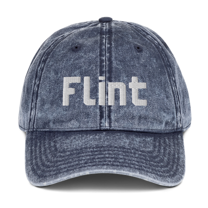 'Flint' Vintage Baseball Cap | White/Black Embroidery