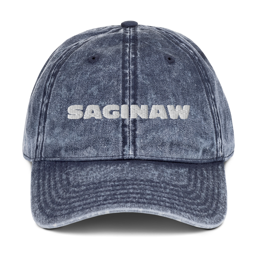 'Saginaw' Vintage Baseball Cap | White/Black Embroidery