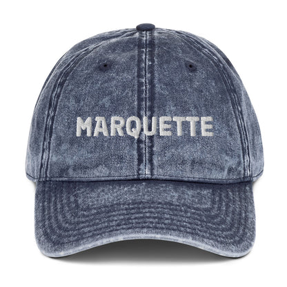 'Marquette' Vintage Baseball Cap | White/Black Embroidery