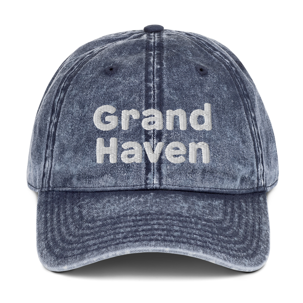 'Grand Haven' Vintage Baseball Cap | White/Black Embroidery