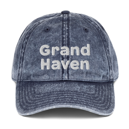 'Grand Haven' Vintage Baseball Cap | White/Black Embroidery