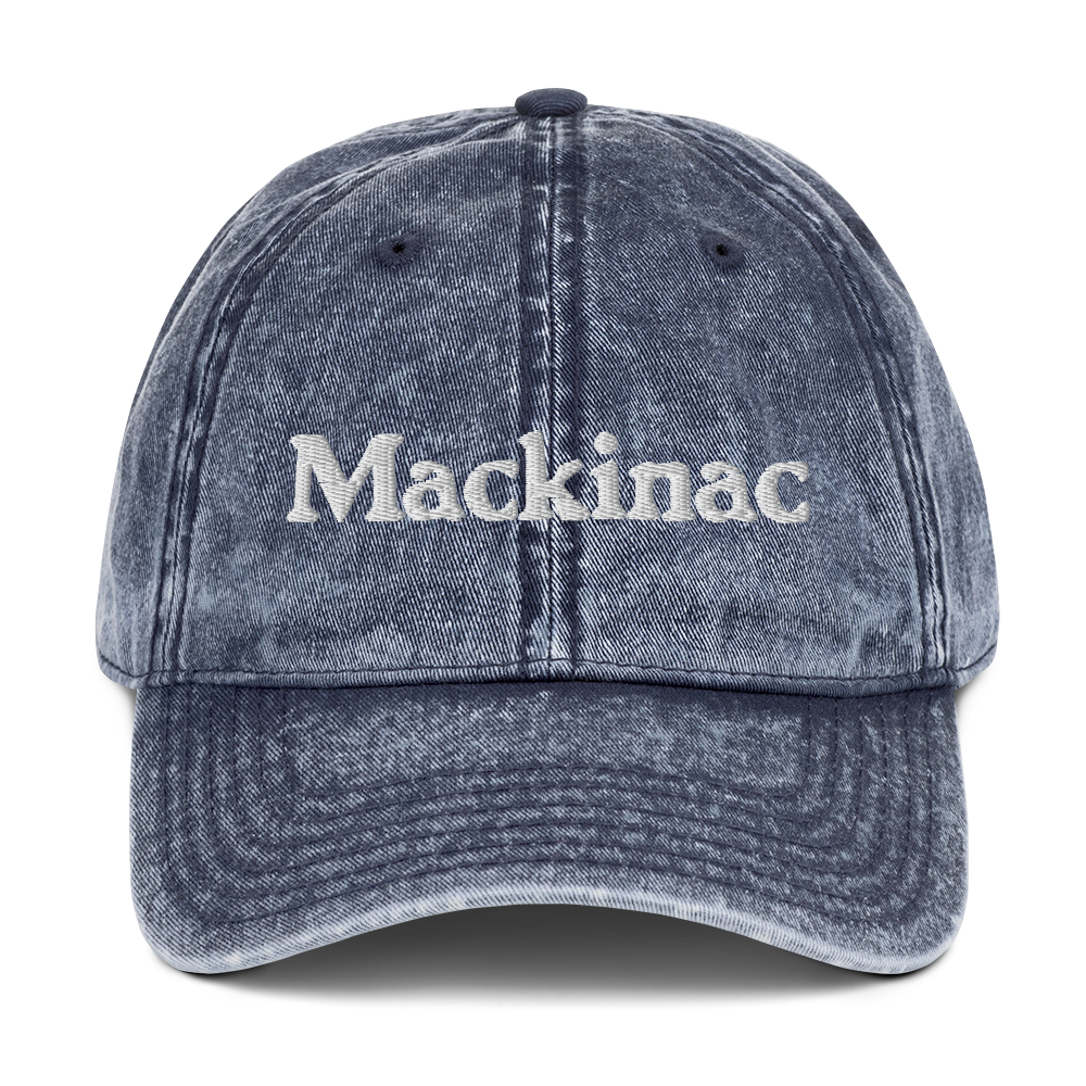 'Mackinac' Vintage Baseball Cap | White/Black Embroidery