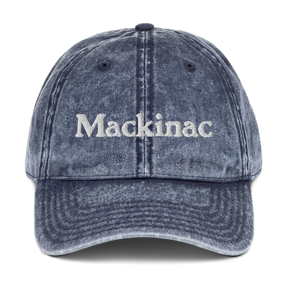 'Mackinac' Vintage Baseball Cap | White/Black Embroidery