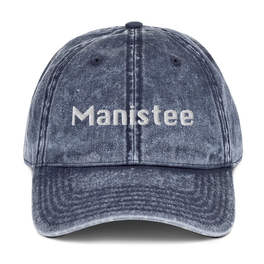 'Manistee' Vintage Baseball Cap | White/Black Embroidery