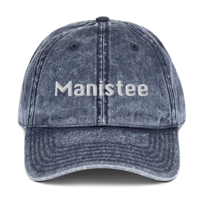 'Manistee' Vintage Baseball Cap | White/Black Embroidery