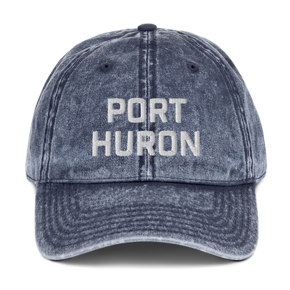 'Port Huron' Vintage Baseball Cap | White/Black Embroidery