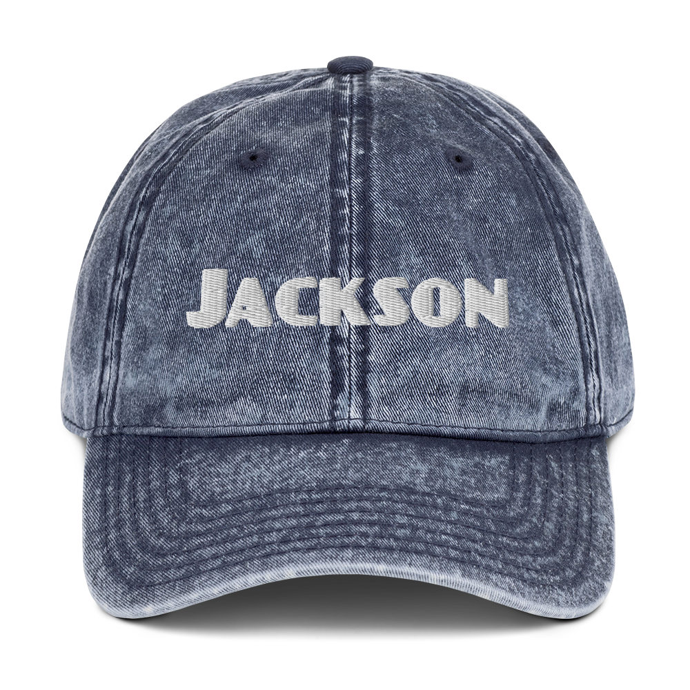 'Jackson' Vintage Baseball Cap | White/Black Embroidery