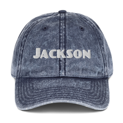 'Jackson' Vintage Baseball Cap | White/Black Embroidery