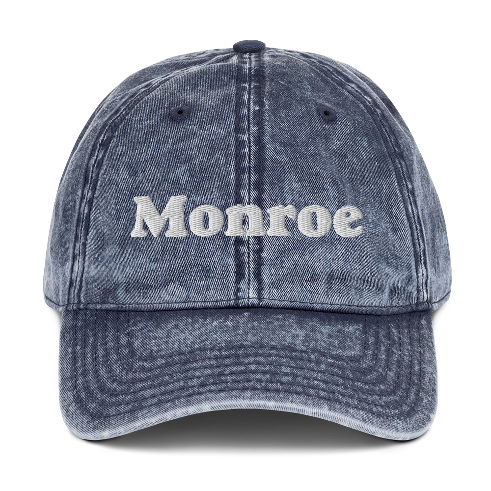 'Monroe' Vintage Baseball Cap | White/Black Embroidery