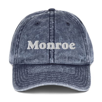 'Monroe' Vintage Baseball Cap | White/Black Embroidery