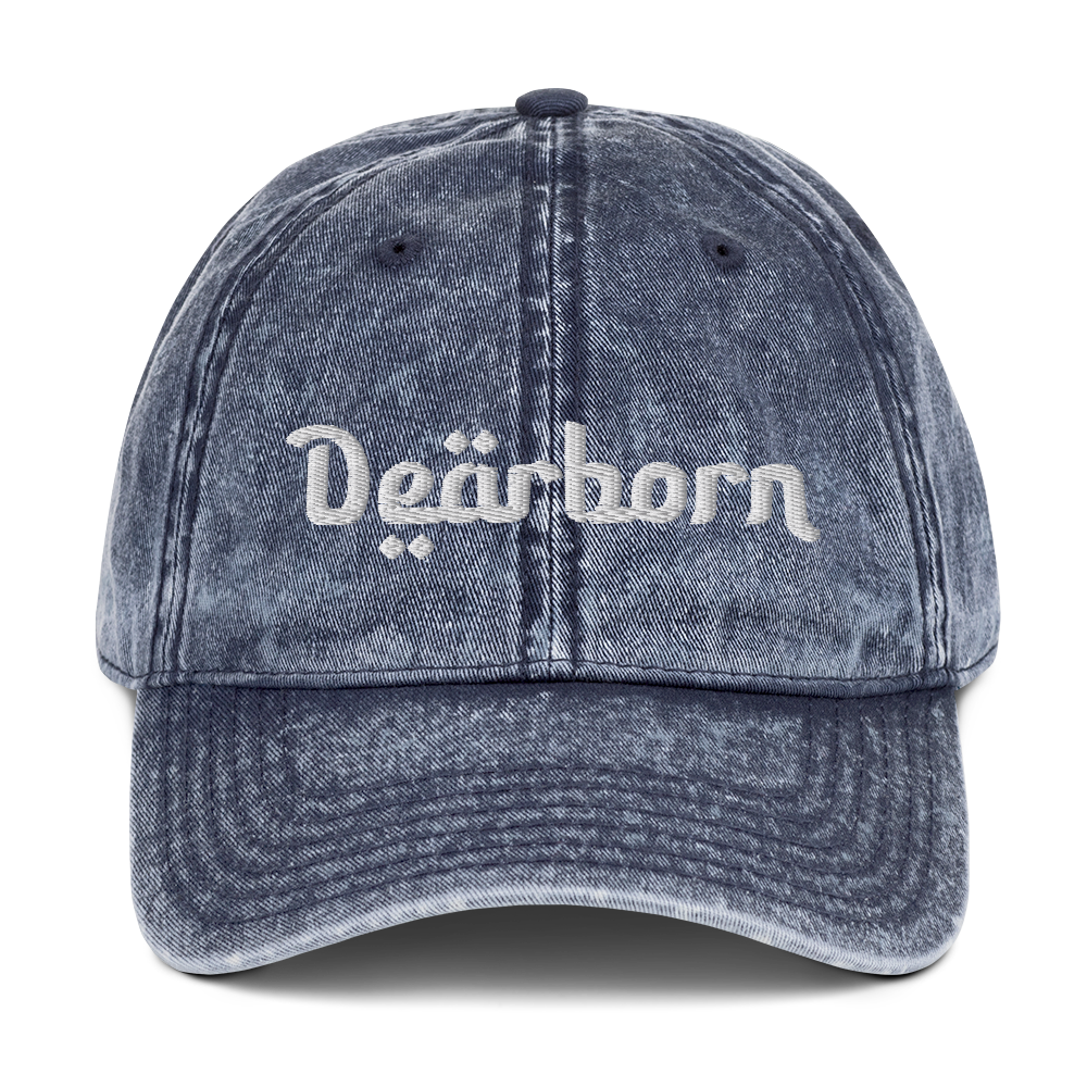 'Dearborn' Vintage Baseball Cap | White/Black Embroidery