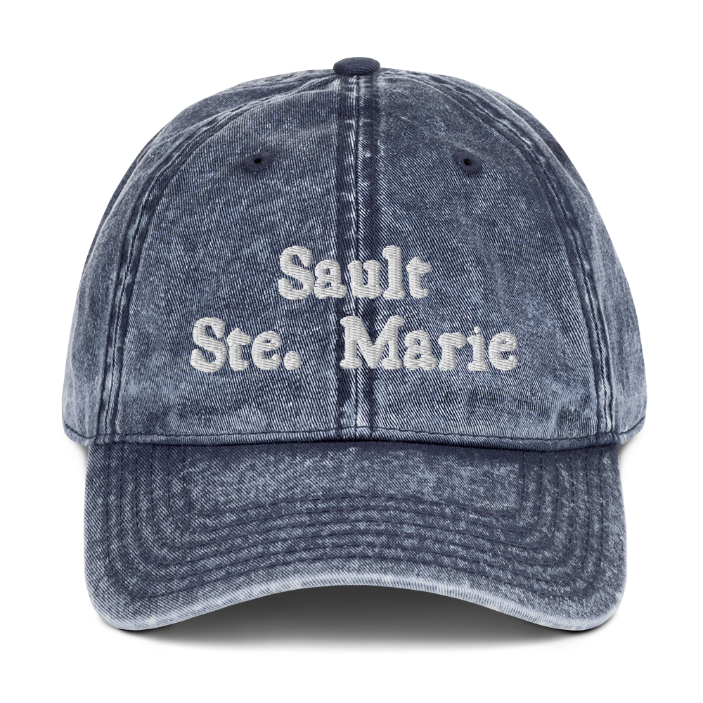 'Sault Ste. Marie' Vintage Baseball Cap | White/Black Embroidery