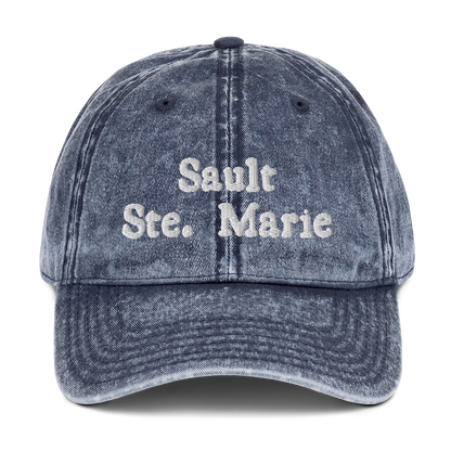 'Sault Ste. Marie' Vintage Baseball Cap | White/Black Embroidery