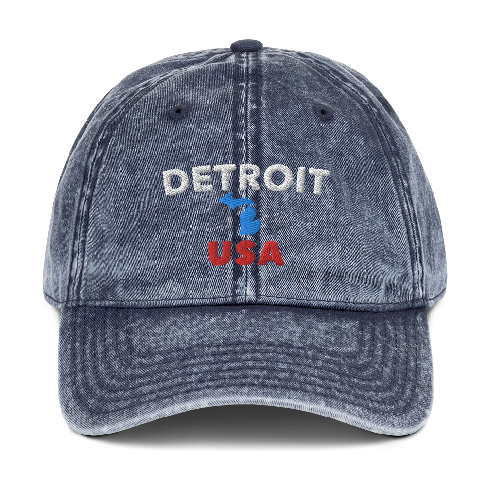 'Detroit USA' Vintage Baseball Cap (w/ MI Outline)