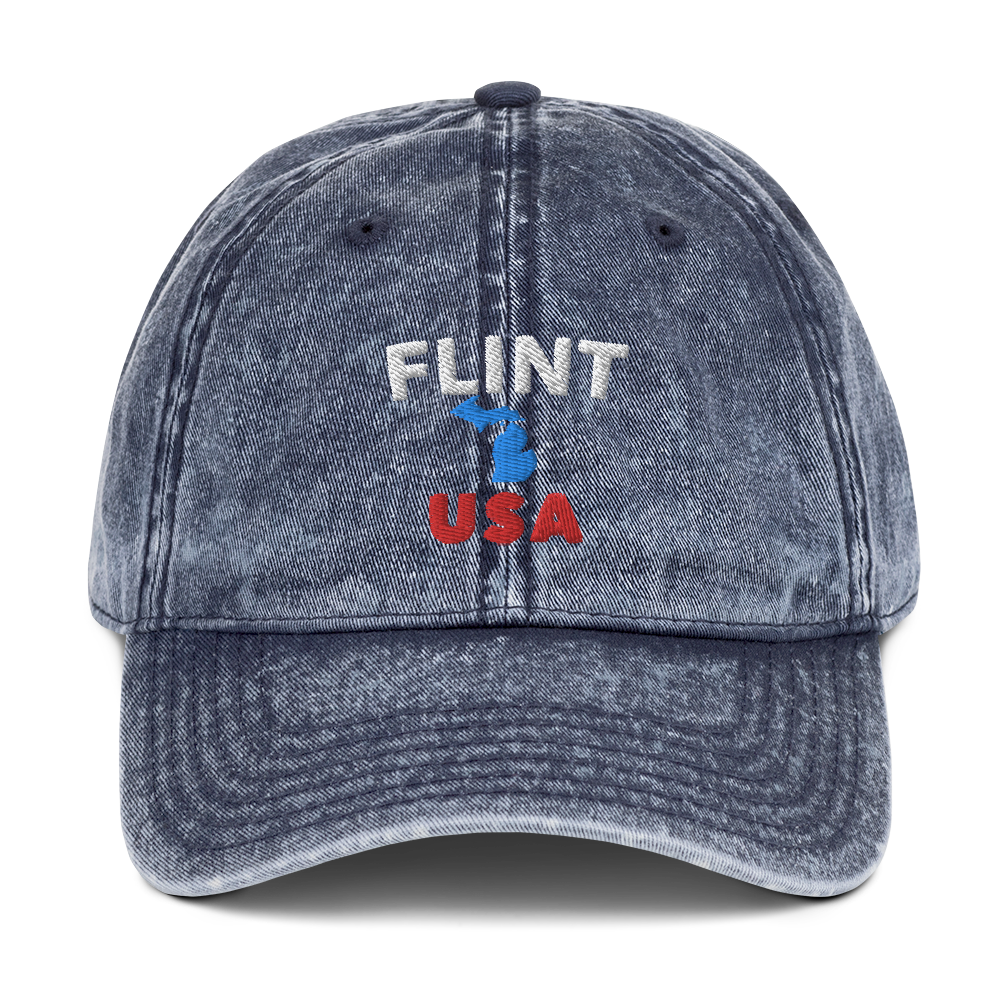 'Flint USA' Vintage Baseball Cap (w/ Michigan Outline)