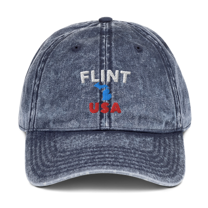 'Flint USA' Vintage Baseball Cap (w/ Michigan Outline)