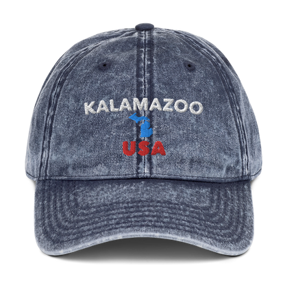 'Kalamazoo USA' Vintage Baseball Cap (w/ Michigan Outline)