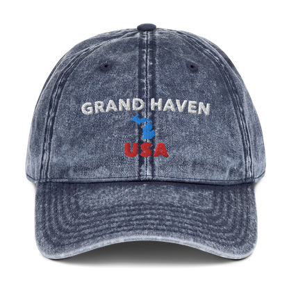 'Grand Haven USA' Vintage Baseball Hat (w/ Michigan Outline)